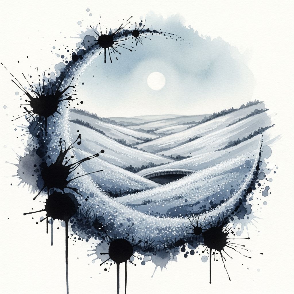 Moonlit Frosted Valley in Watercolour and Ink
