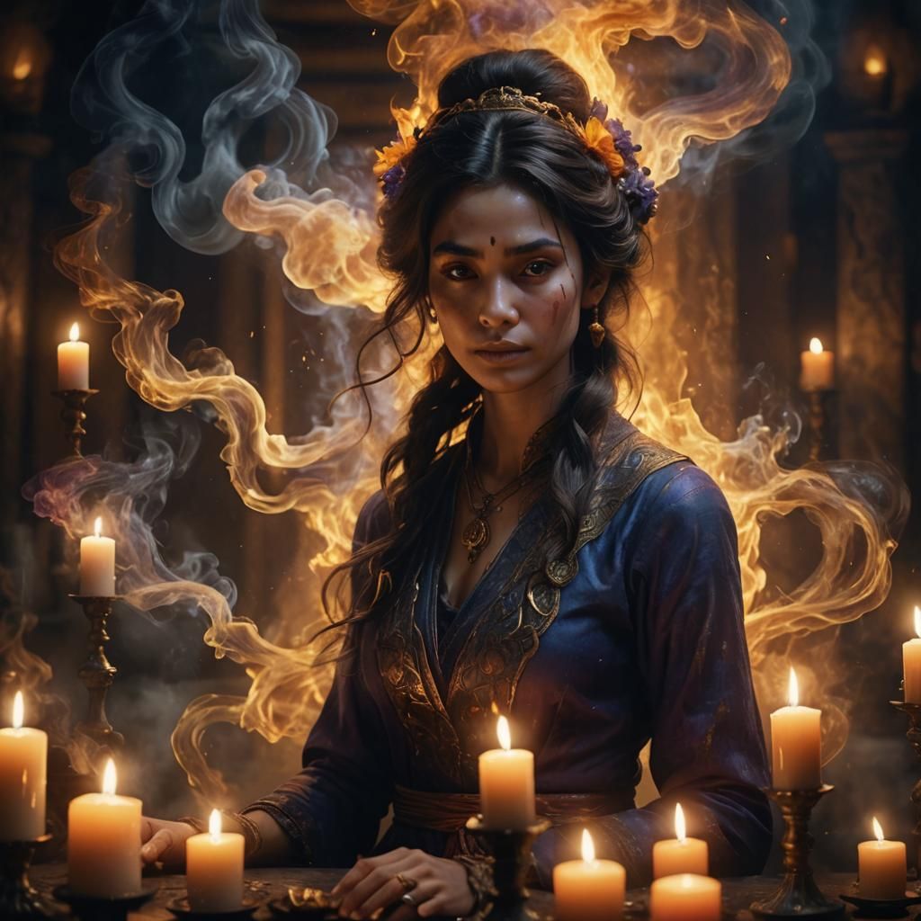 Serene Face in Smoke: Spiritual Studio Portrait