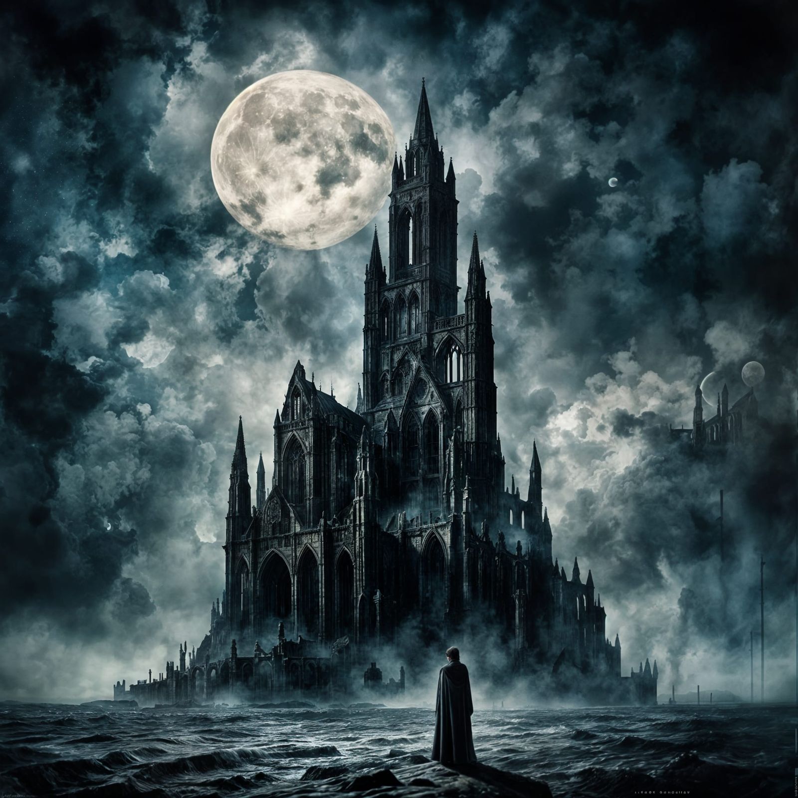 Dracula at Whitby Abbey Under Stormy Moon