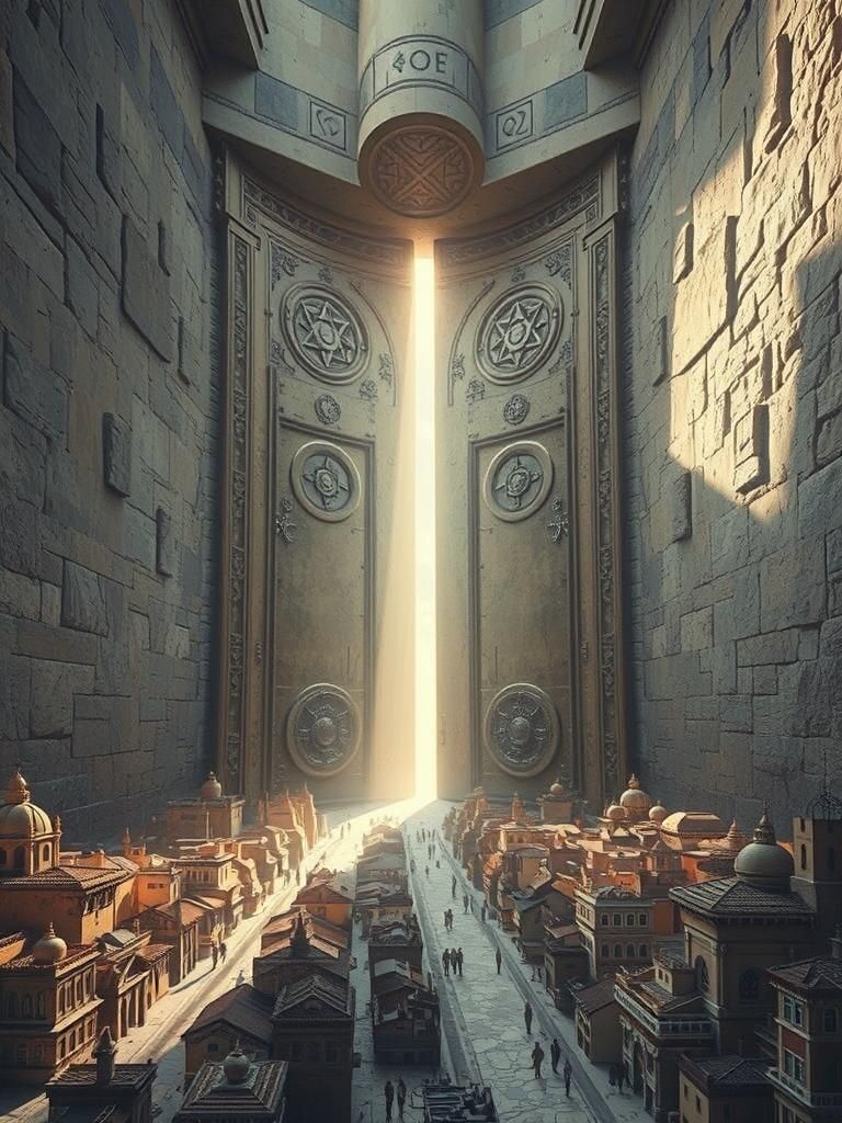 Colossal Door Reveals Miniature Metropolis in Sunlight