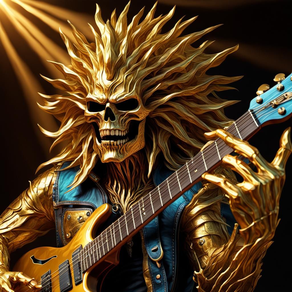 Expressionist Guitar Portrait in 3D Rendered Style