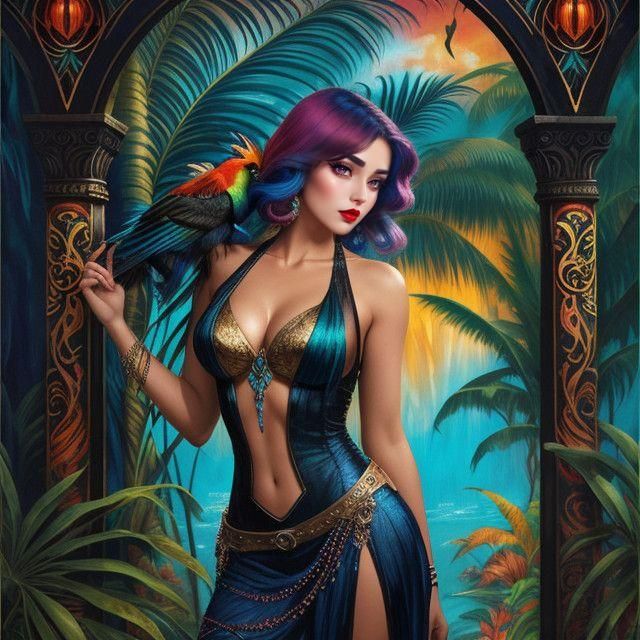 Beautiful woman with purple and blue hair