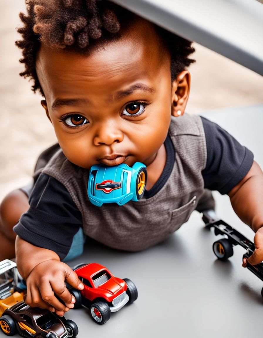 Cute Baby Boy Playing with Toy Cars