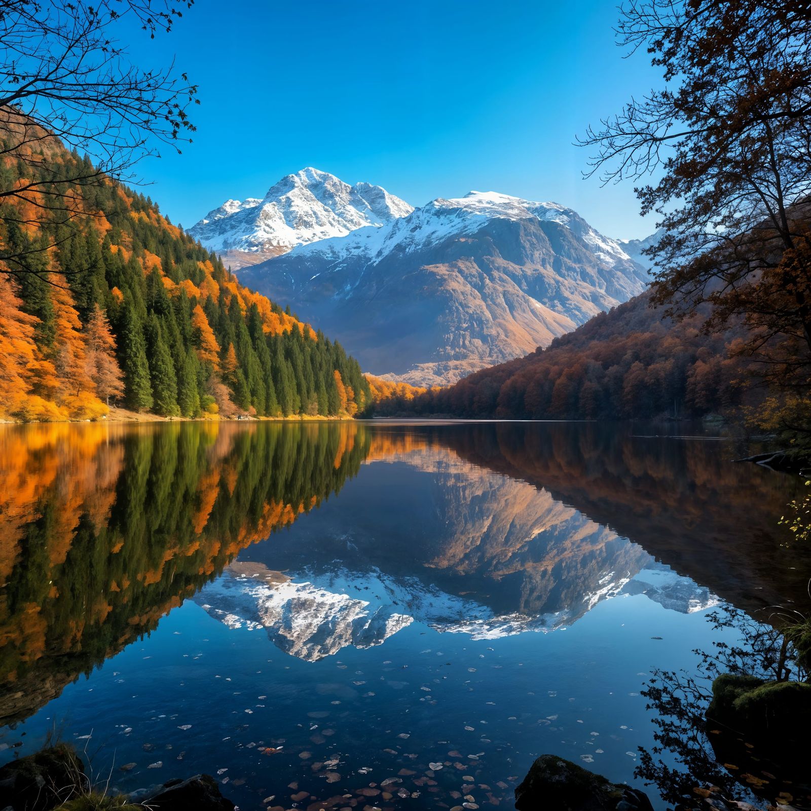 Breathtaking Autumn Landscape With Mirror Lake and Waterfall