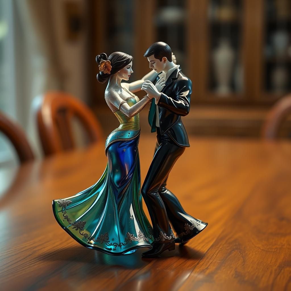 Glass Flamenco Dancers on Tabletop, Detailed Figurines