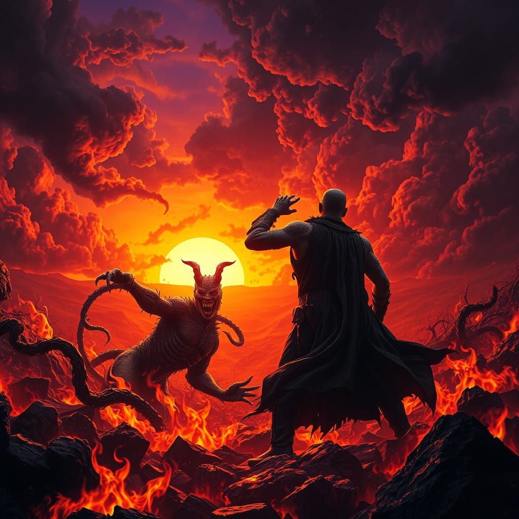 The Undertaker Battles a Hellish Demon in Fiery Abyss