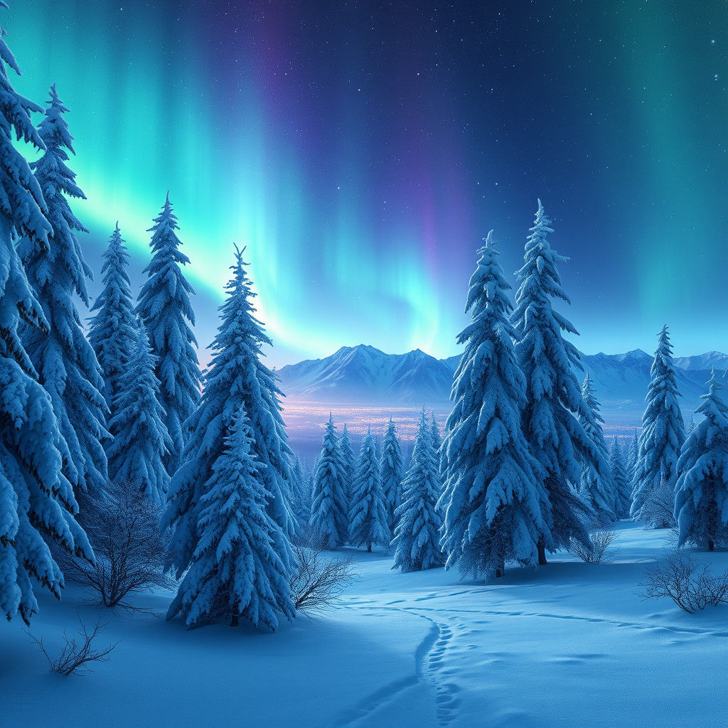 Ethereal Northern Lights Dance Over Winter Wonderland