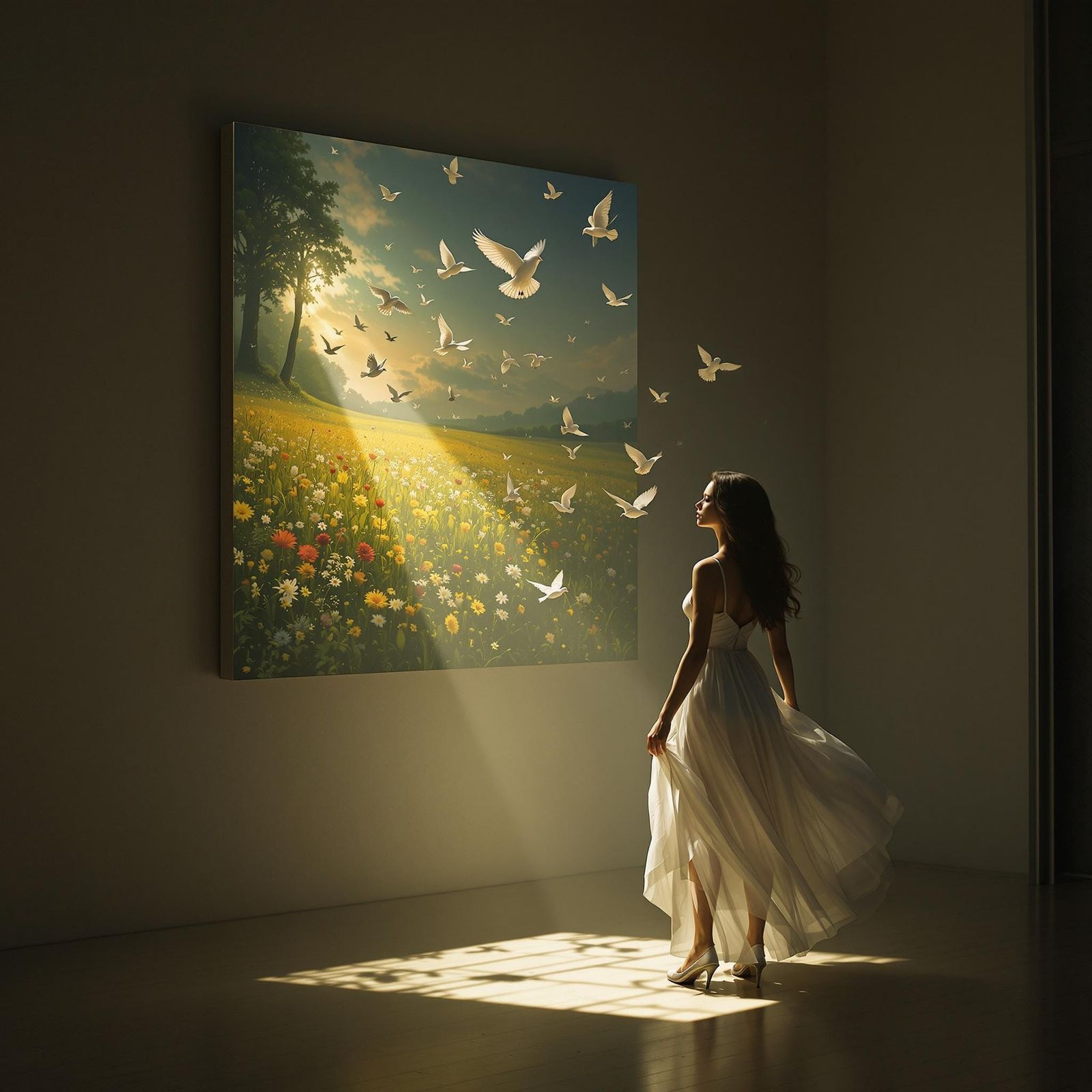 A Woman Surrounded by Vibrant Life in a Hyper-Realistic Scen...