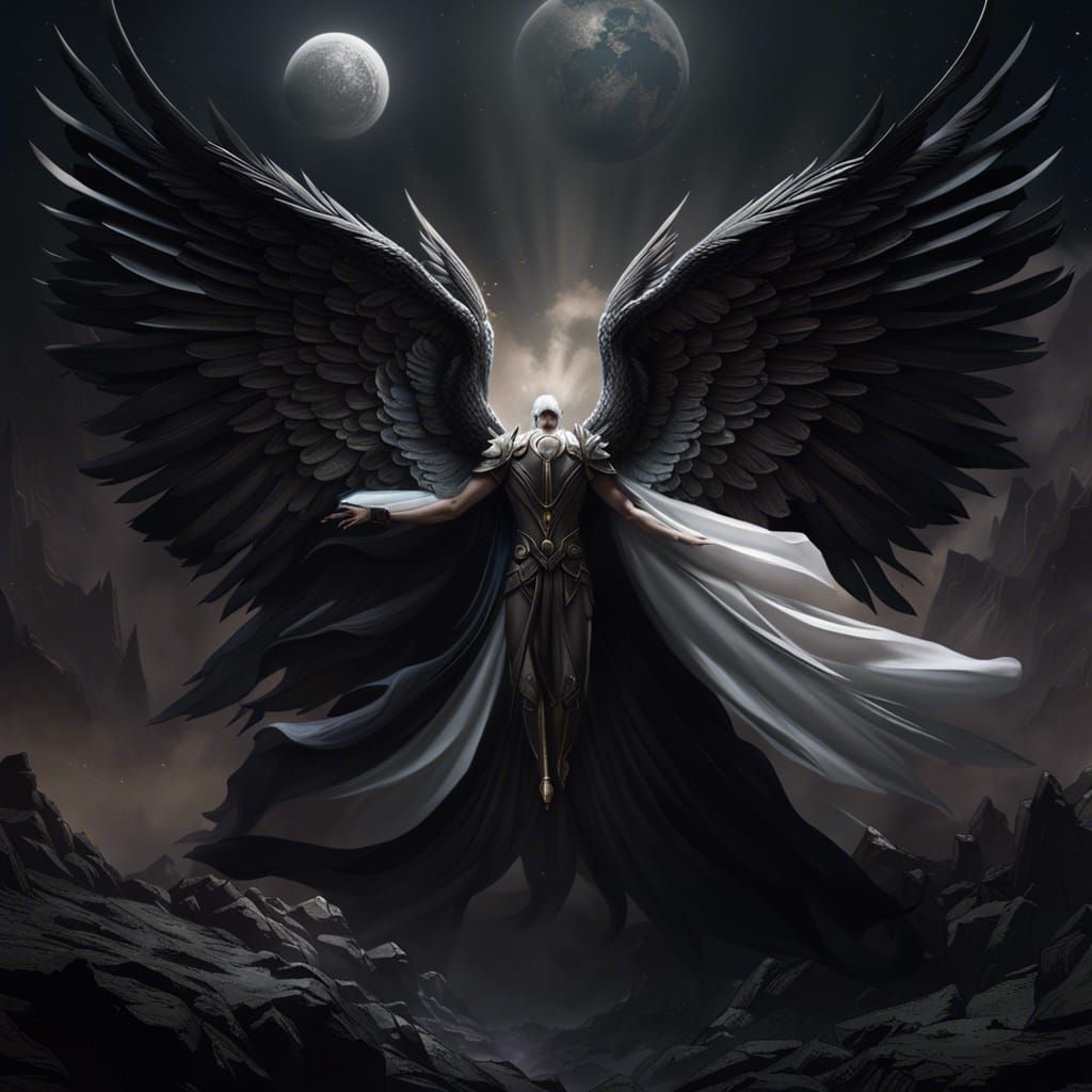 Angelic Conflict in Space: A Sci-Fi Fantasy Scene