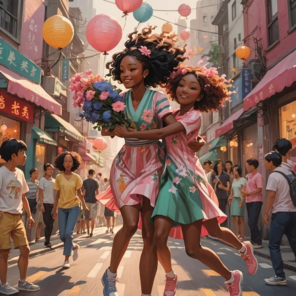 Girls Playing on Shanghai Street