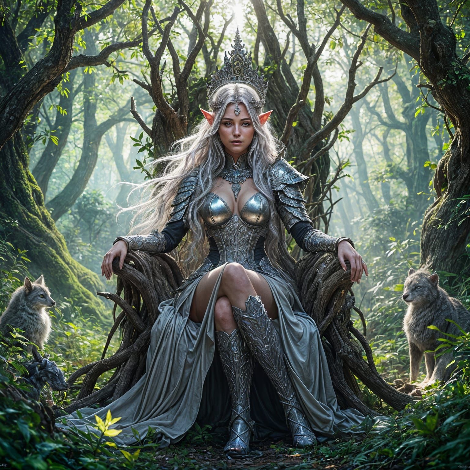 Regal Elf Queen in Enchanted Forest: Fantasy Art