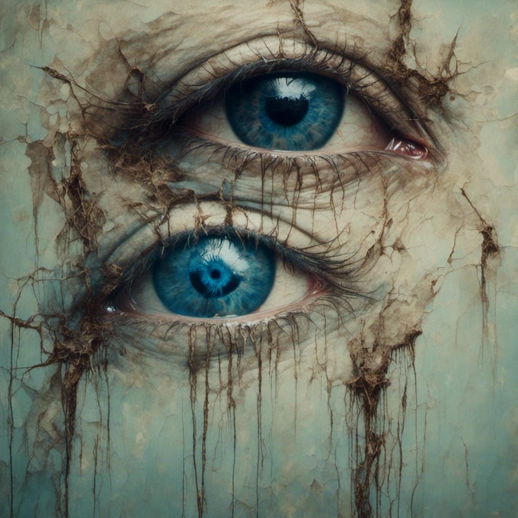 Sinister Blue Eyeballs in Macabre Scientific Facility