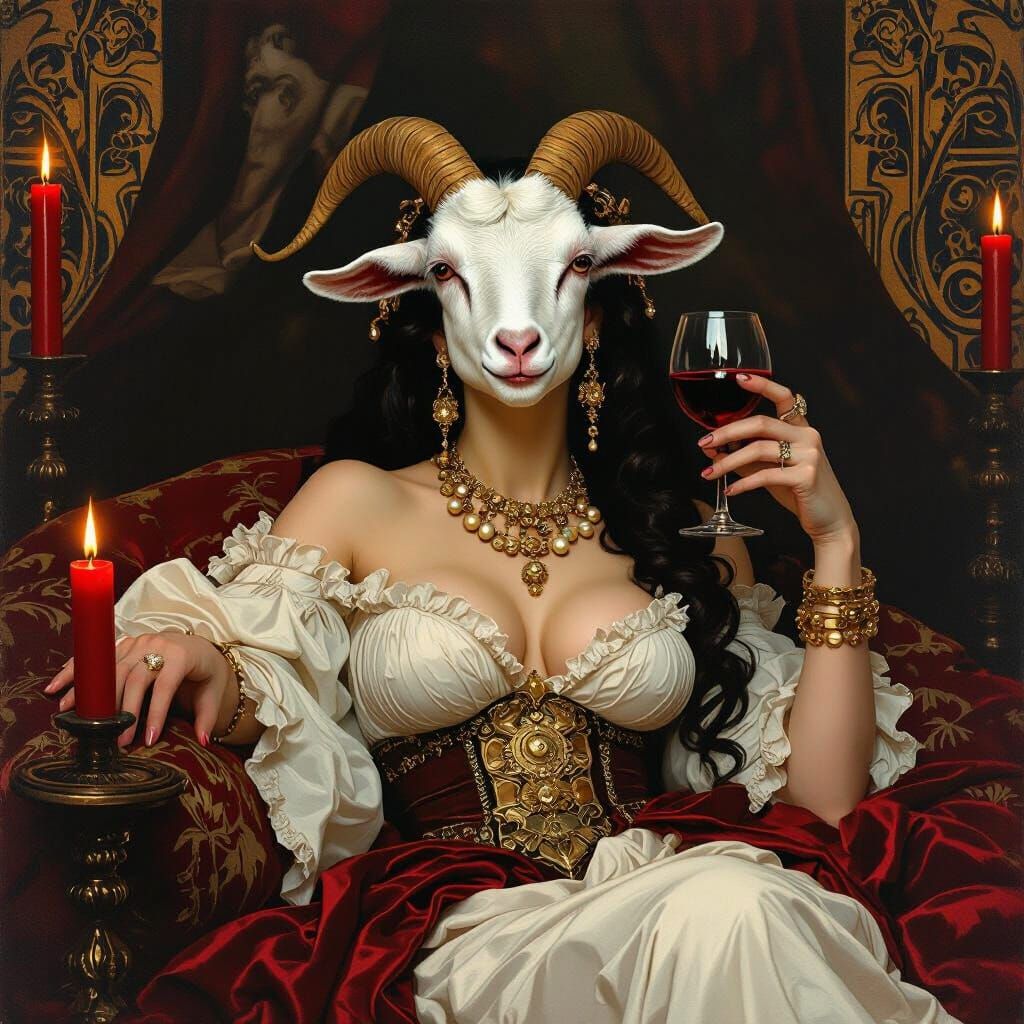 Goat-Headed Woman in Art Nouveau Style