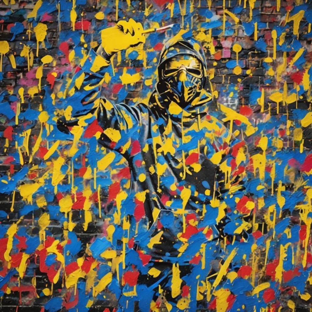 Expressive Digital Art: Masked Protestor with Brush