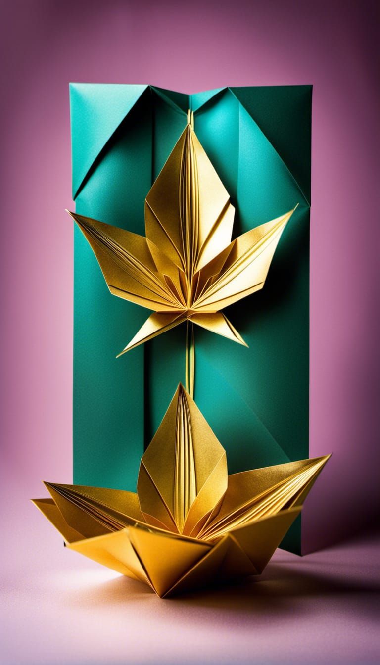 Majestic | Origami Fountain made of gold and uranium paper i...