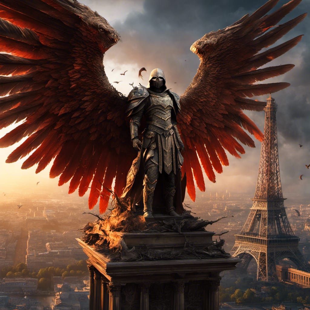 Angel of Death over Apocalyptic Cityscape in Brutalist Style