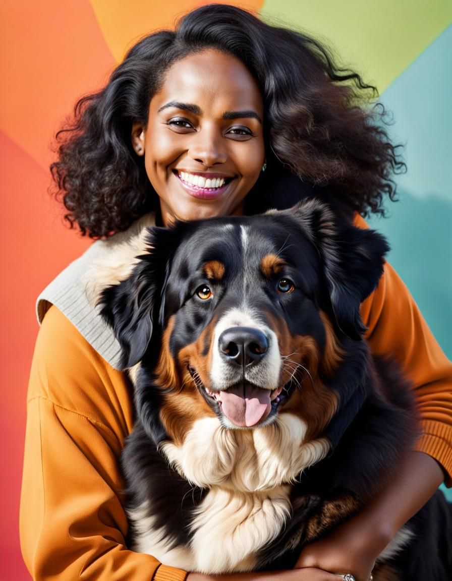 Minimalist Portrait: Woman and Bernese Mountain Dog