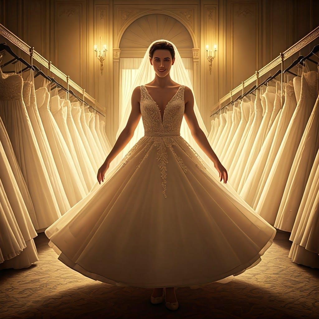 Man in Bridal Dress in Shop