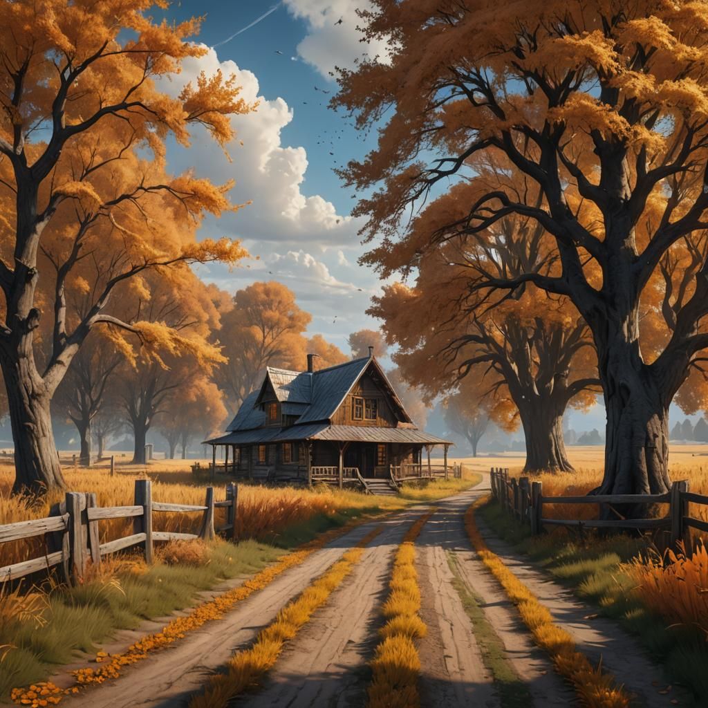 Autumn Country Road Matte Painting in 8K