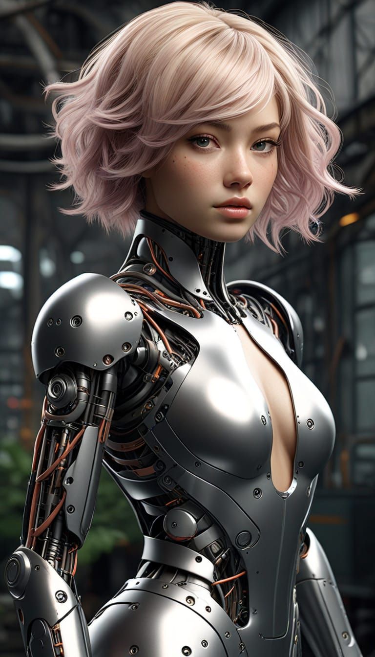 Cyberpunk Goddess Amidst Industrial Bloom