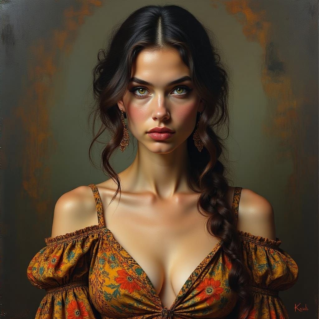 Confident Woman in Elegant Dress, Hyper-Realistic Portrait w...