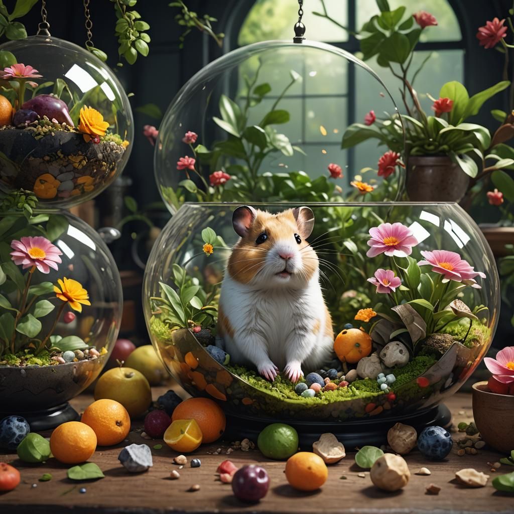 Hamster in Kitchen Terrarium: Detailed Matte Painting