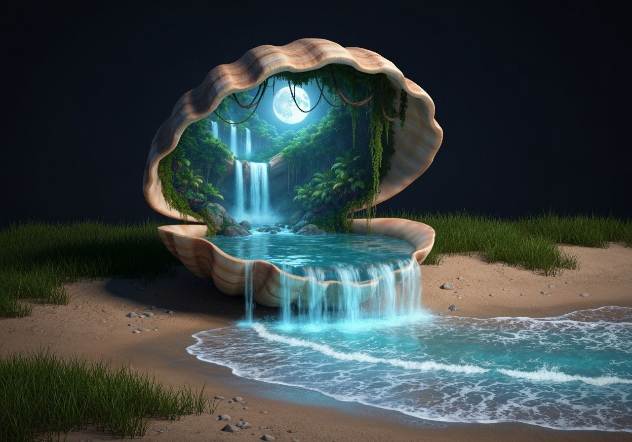 Enchanted Jungle Hidden Inside Seashell: 3D Render