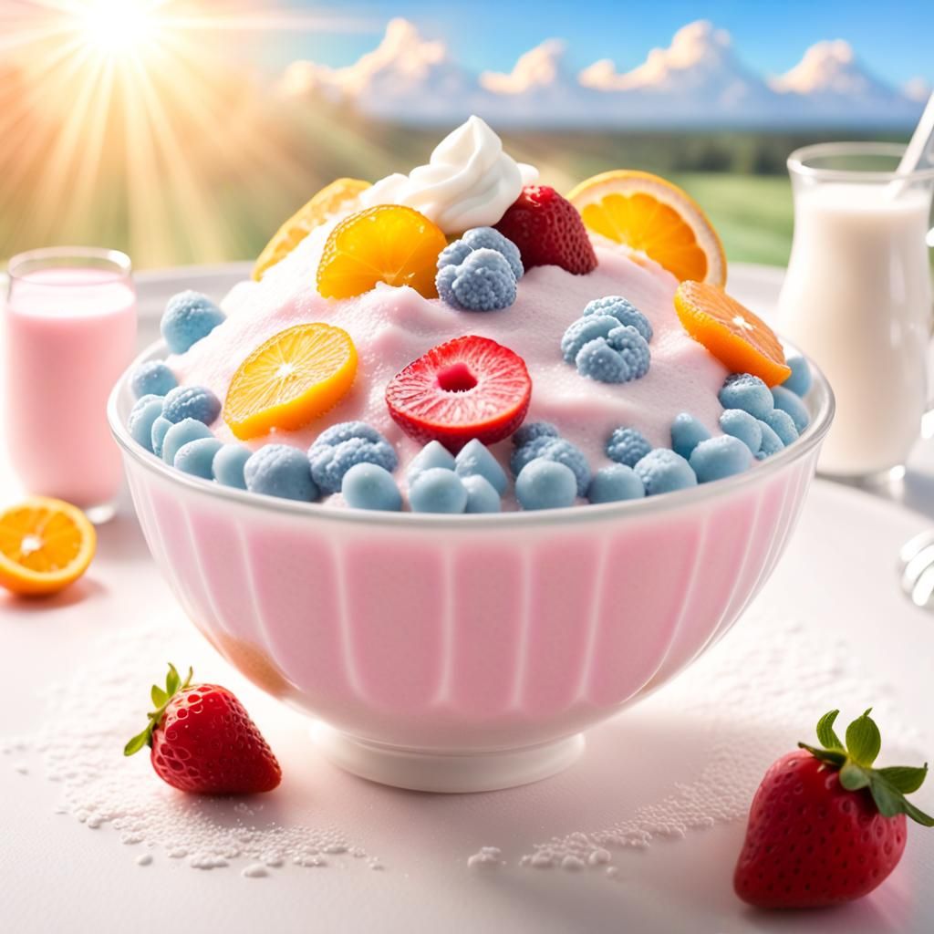 Cereal Bowl with Strawberry Milk in Divine Light