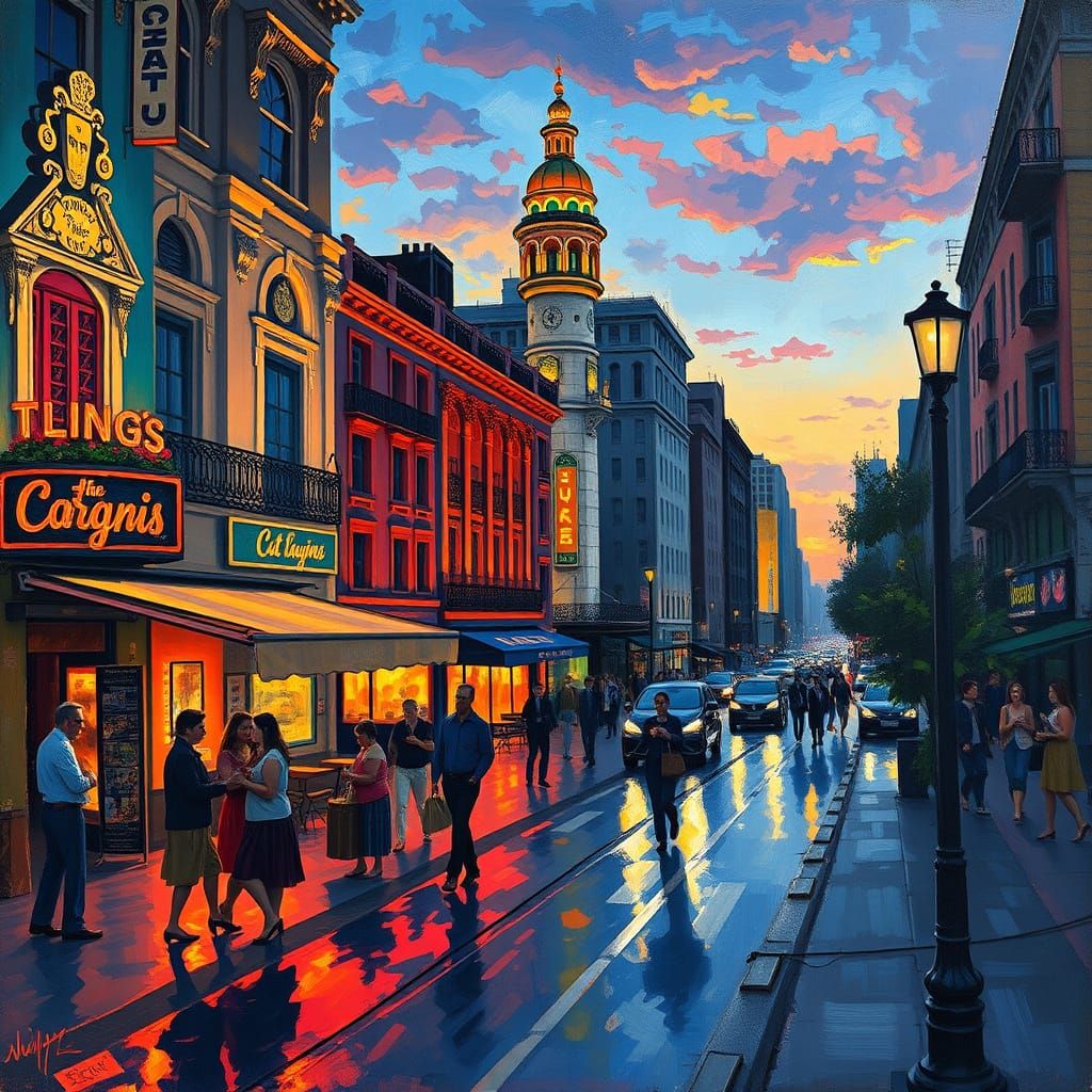 Buenos Aires Dusk: Impressionist Fauvist Cityscape