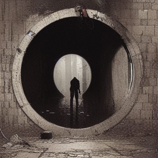 Horrific Manhole Scene in Dark Fantasy Style
