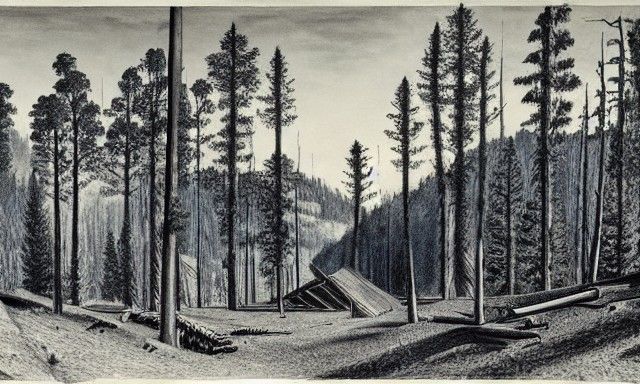 Ethereal Charcoal Drawing of Giant Sequoia Forest