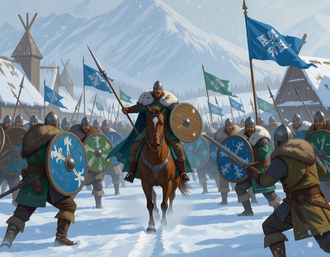 Nordic-Slavic Battle Scene in Mount and Blade Style