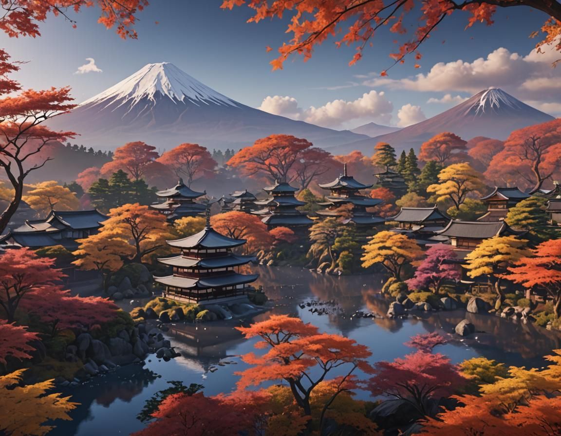 Mount Fuji Landscape in Autumn Colors