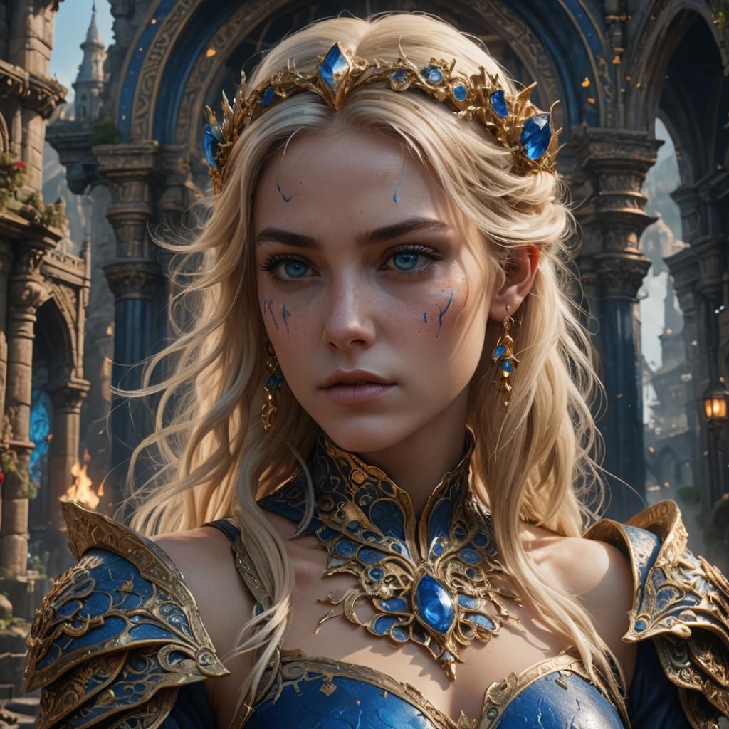 Blonde Woman with Blue Eyes: Detailed Matte Painting