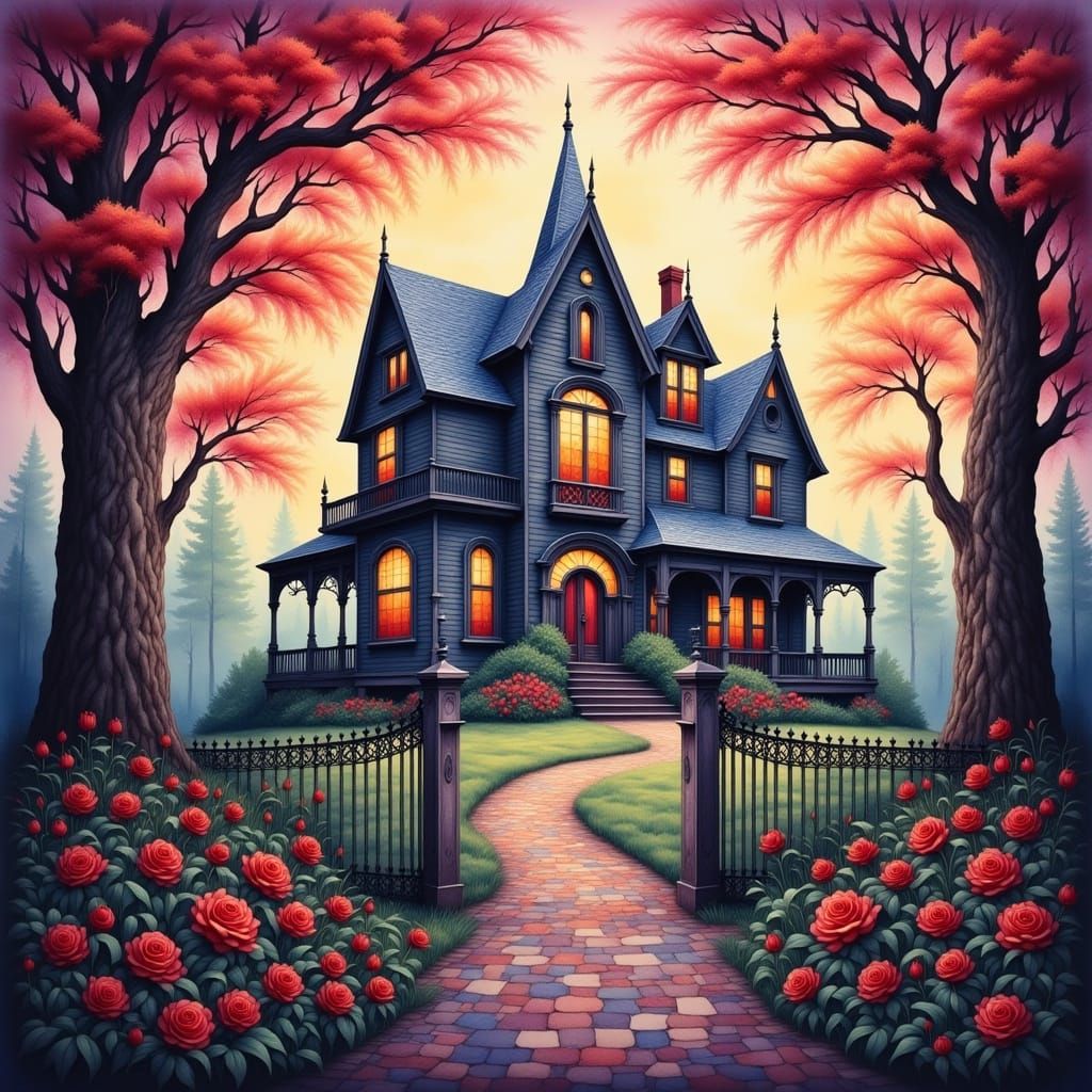 Haunted Mansion in Mystical Watercolor