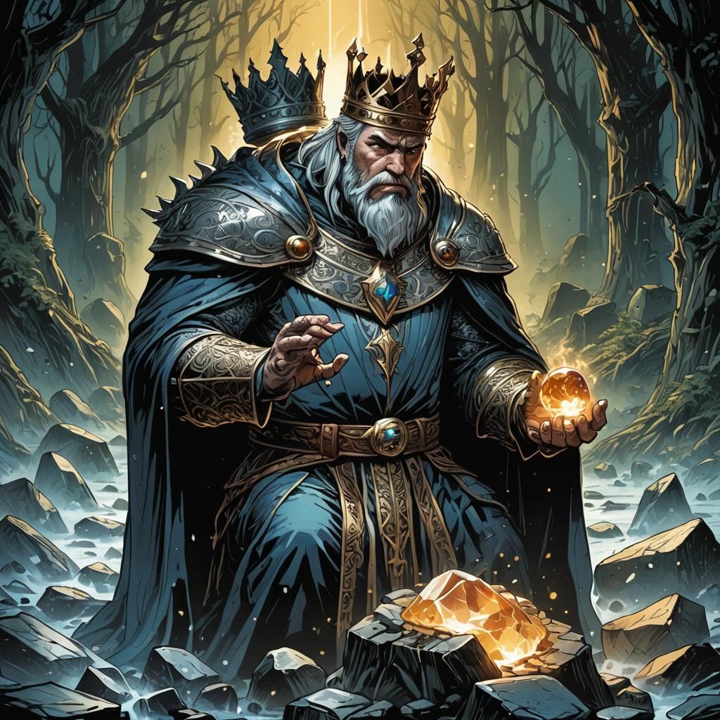 Sad King with Magic Stone: Comic Book Art