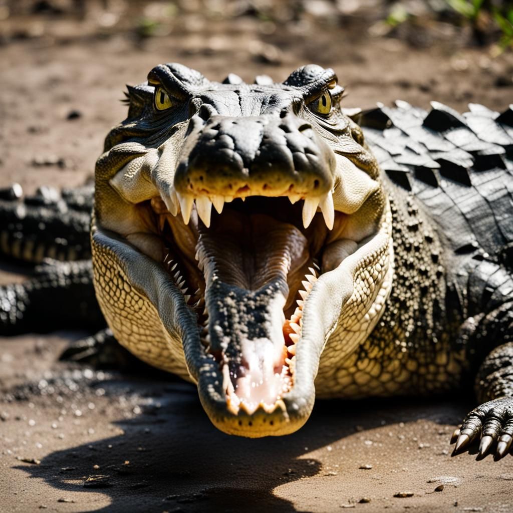 Crocodile with Open Mouth Close-Up