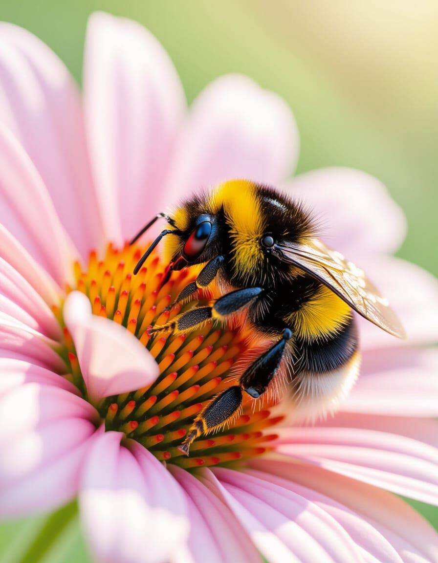 Sleeping Bumblebee Macro Portrait on Flower Petal