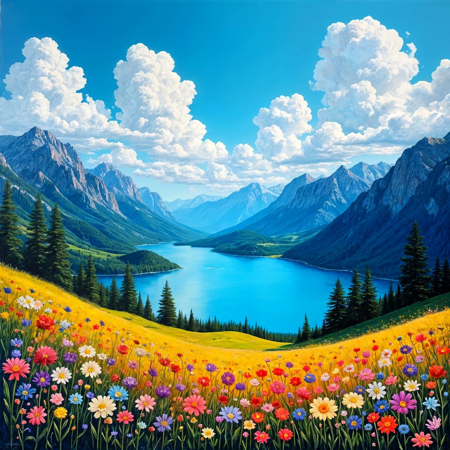 Vibrant Landscape in Impressive Acrylic Art
