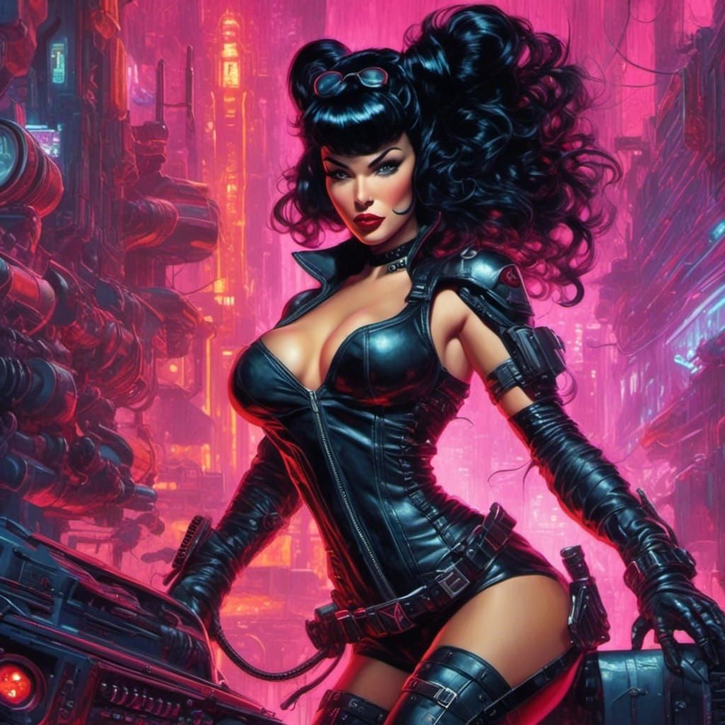 Bettie Page Cyberpunk Pin-Up in Rutkowski Style