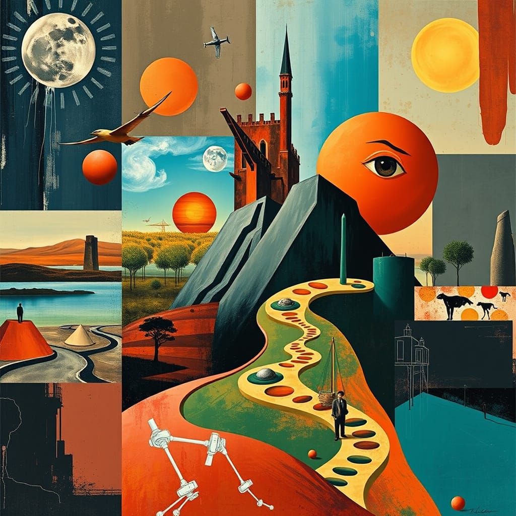 Surrealist Cave Landscapes in Modern Art Style Poster