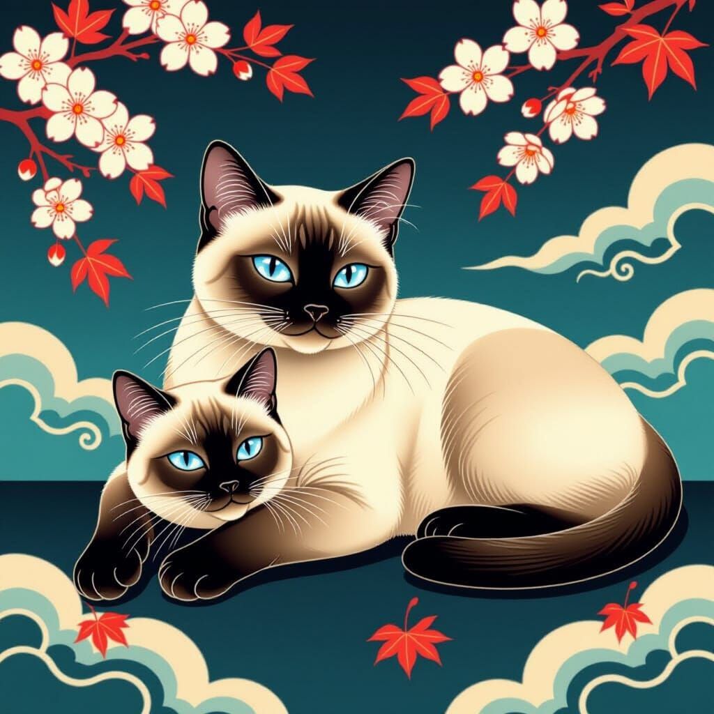 Siamese Cat in Neo-Traditional Japanese Tattoo Style