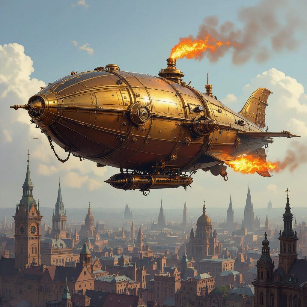 Steampunk Dragon Airship Over Victorian Metropolis