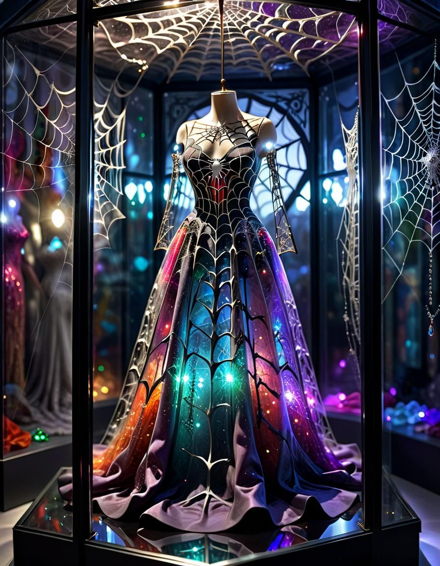 Ornate Spiderweb Gown with Jewels in Dreamcore Style