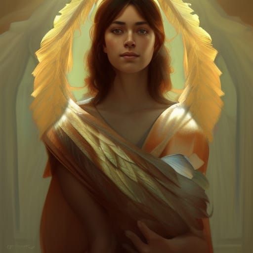 Divine Refuge: God's Wings in Hyperdetailed Portrait