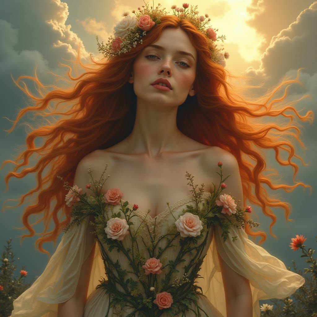 Auburn Haired Woman in a Pre-Raphaelite Style