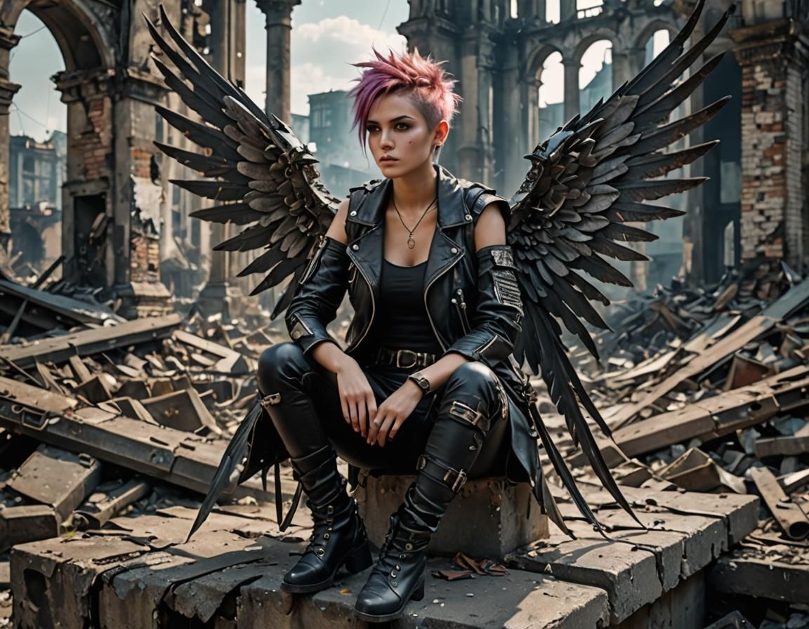 Punk Fairy in Post-Apocalyptic City Ruins