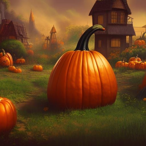 Fantastical Pumpkin Patch Concept Art in Deep Color