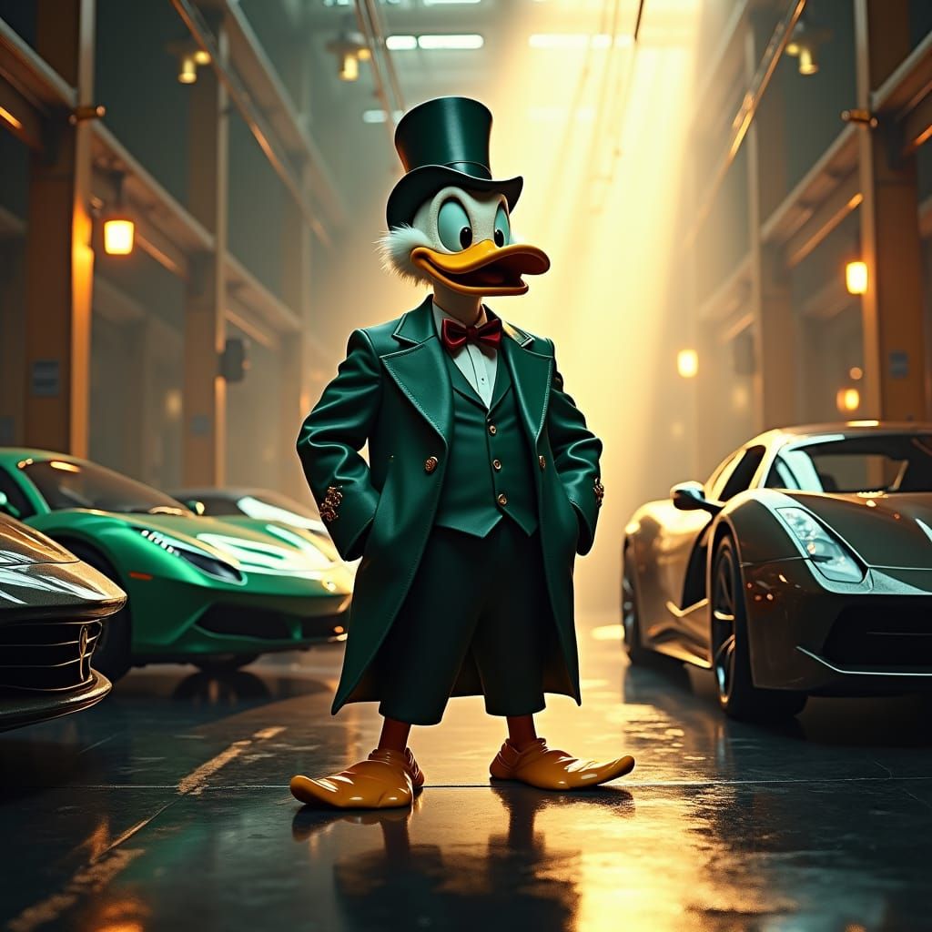 Scrooge McDuck in a Luxurious Garage, Digital Art