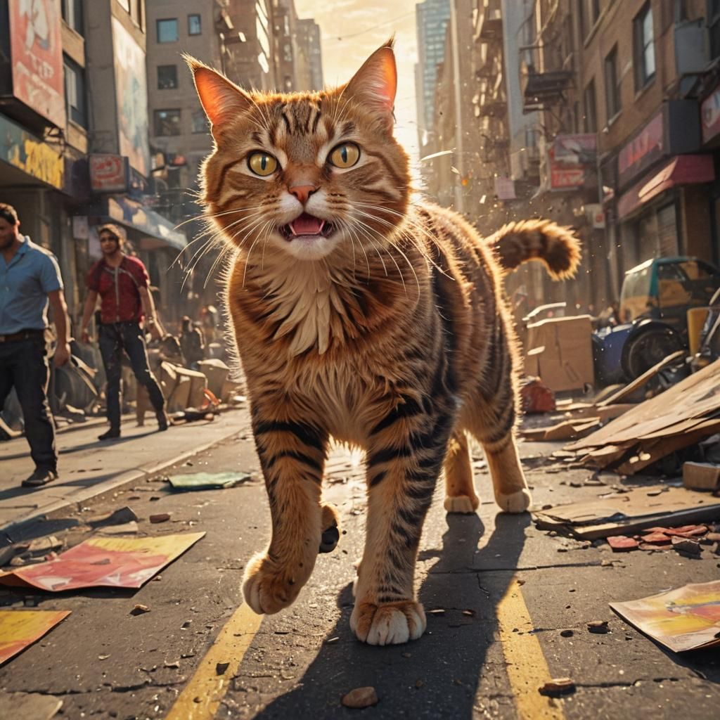 Clumsy Cat Saves the Day: Vibrant Comic Art